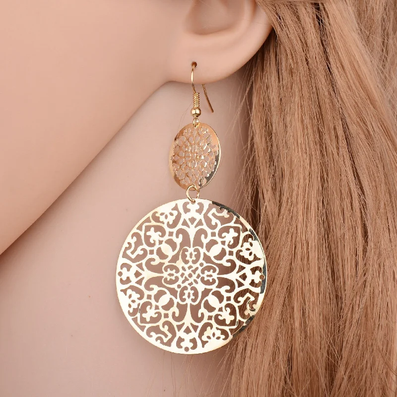 Best hoop earrings with marbled designs for a trendy and artistic effect-Womens Round Hollow Earrings Gold Filled Dangle Earrings Drop Earing Jewelry